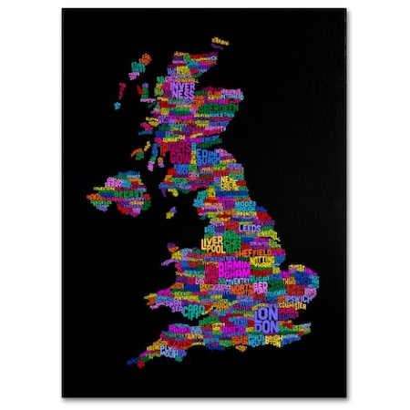 Michael Tompsett 'UK Cities Text Map 5' Canvas Art,16x24